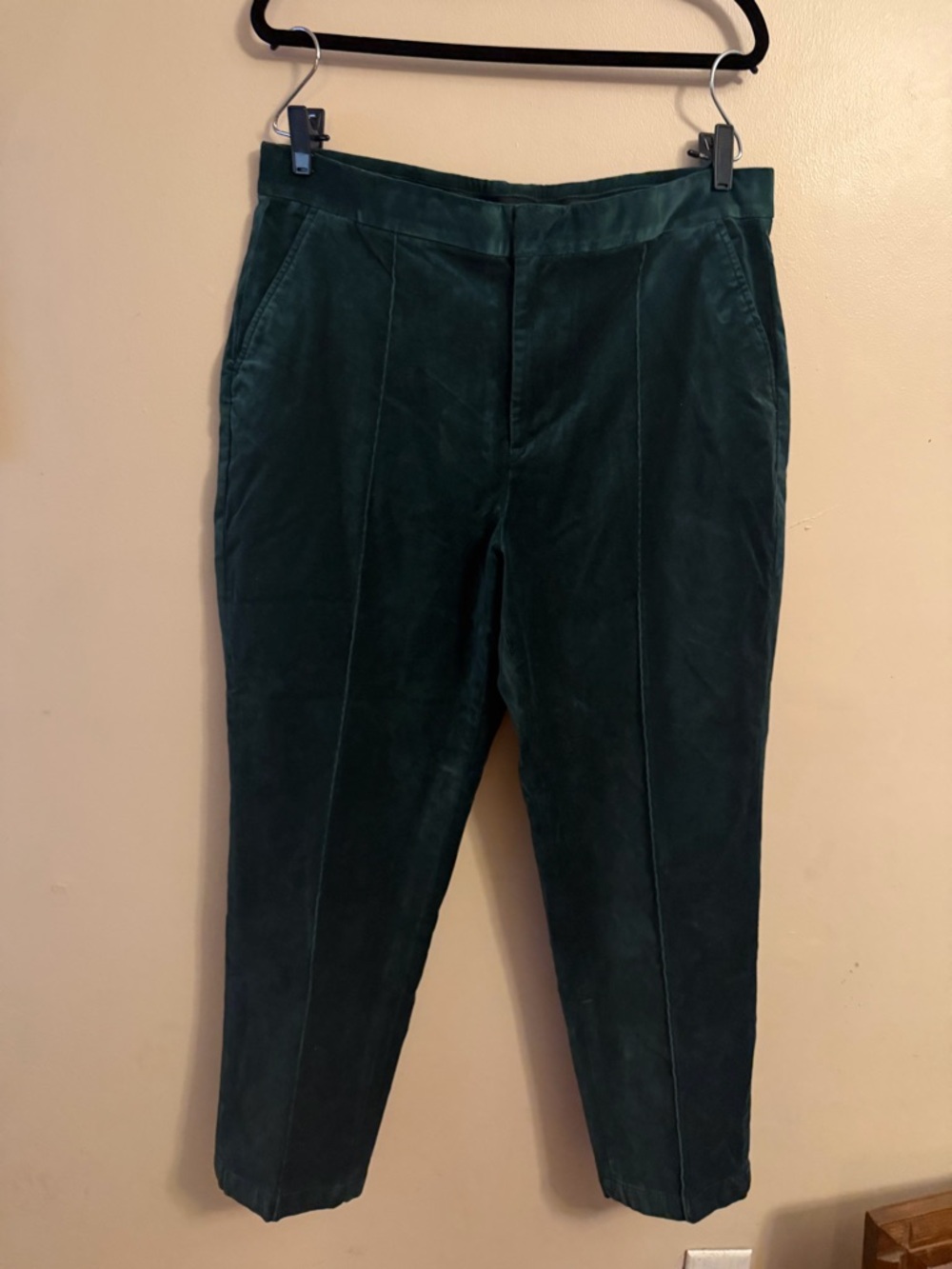 Women's Velvet Tapered Pants in Deep Green